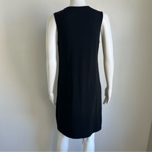 Vince Sleeveless Twist Round Neck Shift Dress In Black - L - Picture 3 of 6